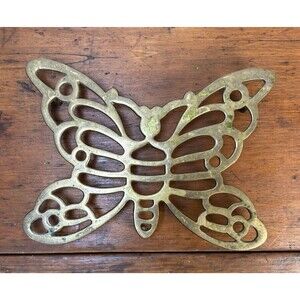 Vintage Brass Butterfly Trivet Decorative Wall Art Metal Hot Pad Made in India